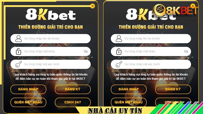 Click vào mục đăng nhập 8kbet để vào tài khoản